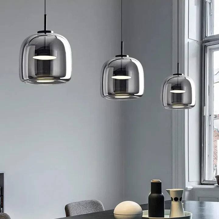 Suspension LED Verre Transparent Nordique Ø26 38 cm Doré Gris Cuisine Salon