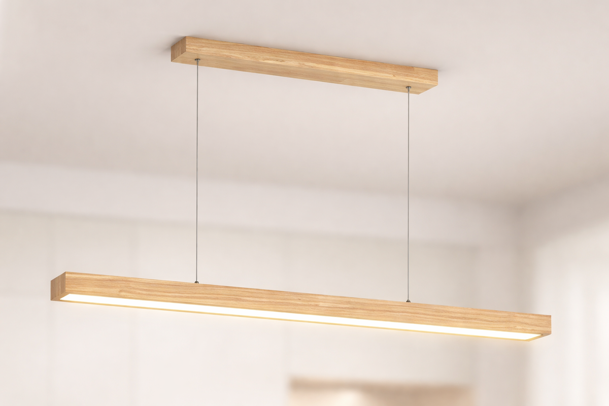 Suspension Linéaire Bois LED 80 100 120 cm Noyer Naturel Salle à Manger Salon