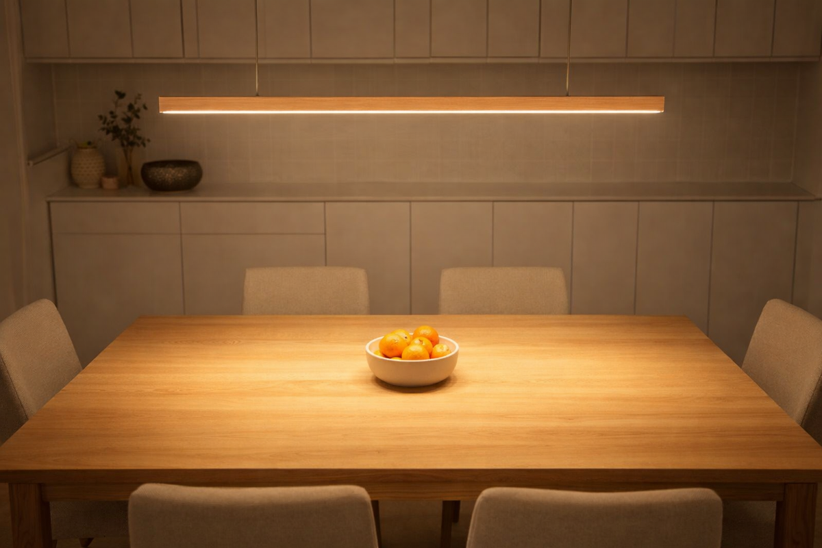 Suspension Linéaire Bois LED 80 100 120 cm Noyer Naturel Salle à Manger Salon