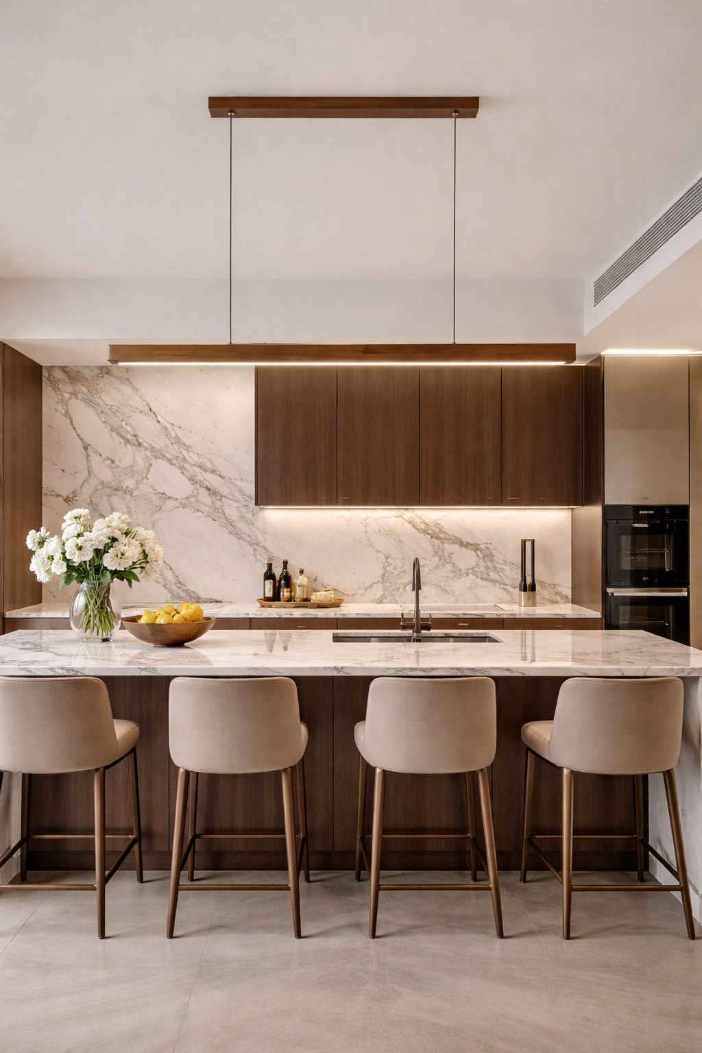 Suspension Linéaire Bois LED 80 100 120 cm Noyer Naturel Salle à Manger Salon