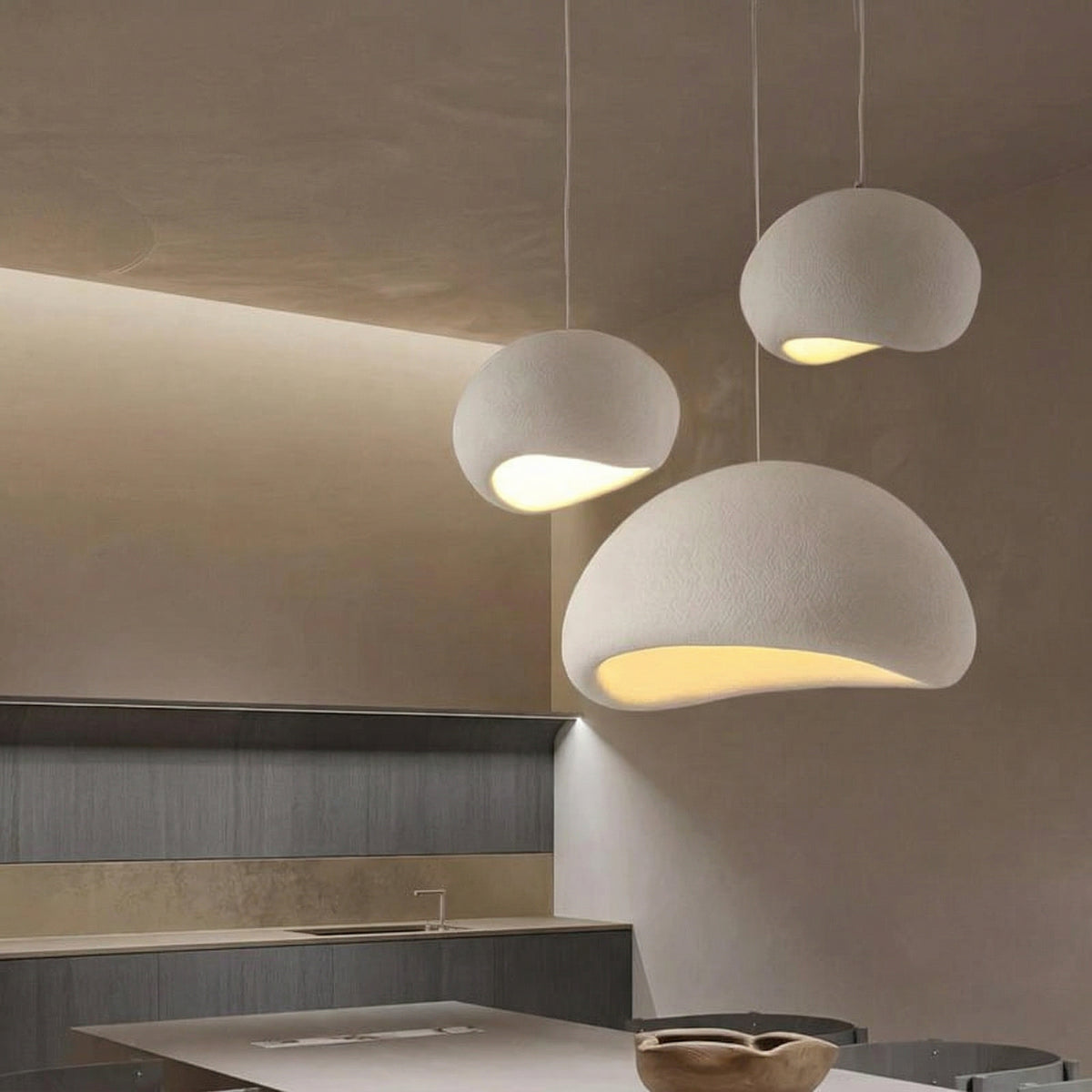 Suspension Japonaise Minimaliste LED Blanche Gris Ø40 50 60 cm Salon Chambre