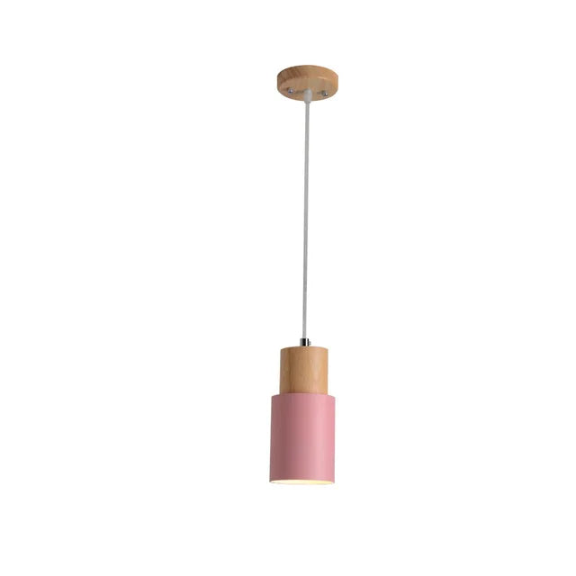 Suspension Bois et Métal Coloré Nordique E27 5 Couleurs Cuisine Bar