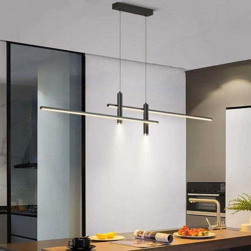 Suspension Design Italien LED Aluminium Dimmable Télécommande 100 120 150 cm Noir Doré