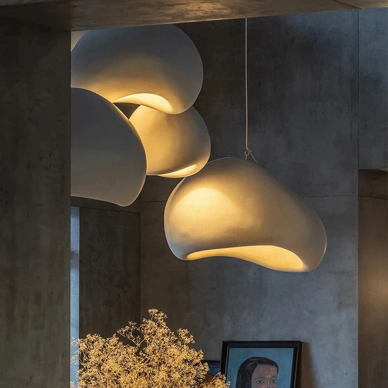 Suspension Japonaise Minimaliste LED Blanche Gris Ø40 50 60 cm Salon Chambre