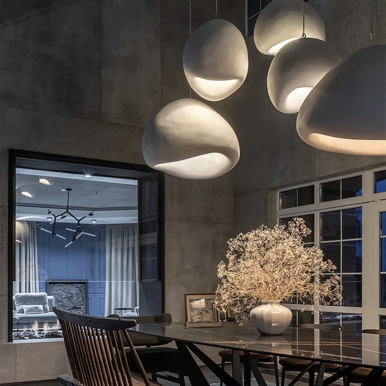 Suspension Japonaise Minimaliste LED Blanche Gris Ø40 50 60 cm Salon Chambre