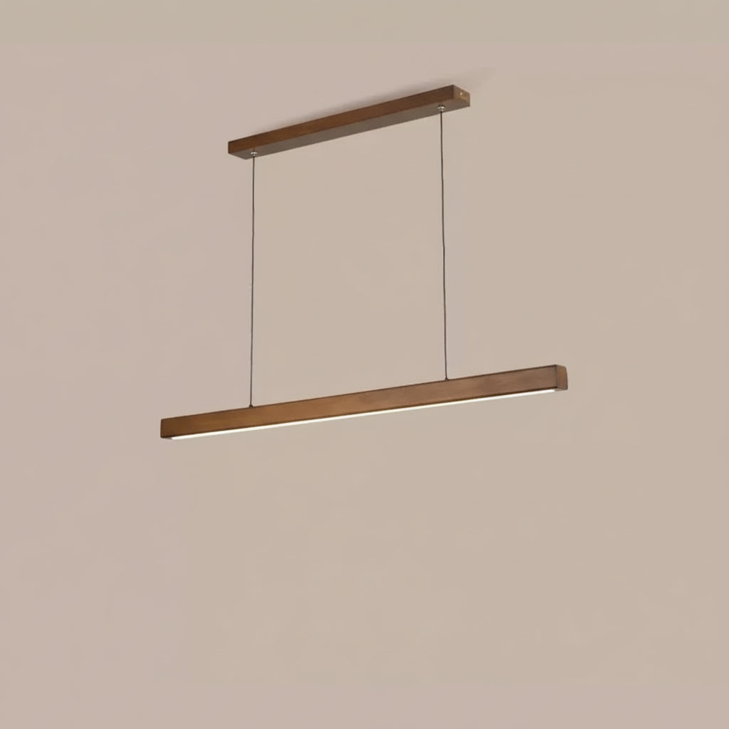 Suspension Linéaire Bois LED 80 100 120 cm Noyer Naturel Salle à Manger Salon
