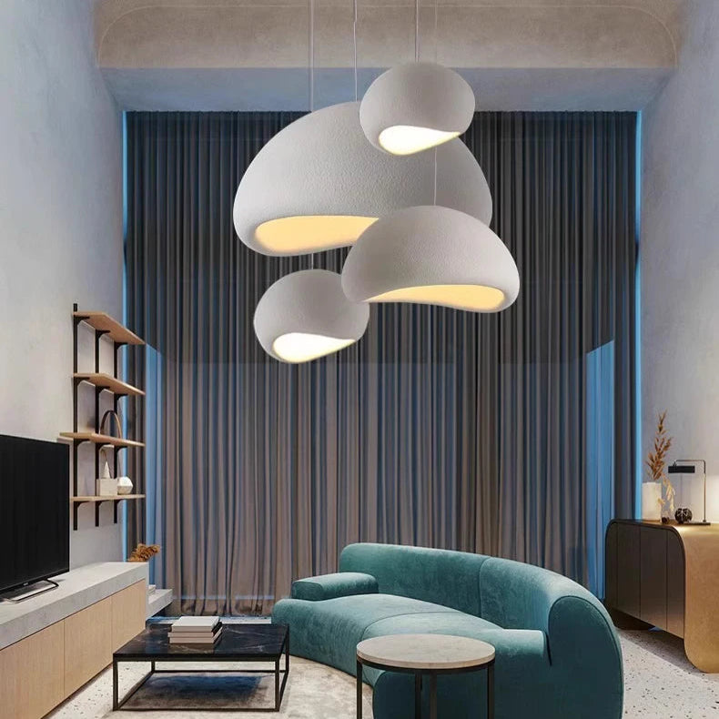 Suspension Japonaise Minimaliste LED Blanche Gris Ø40 50 60 cm Salon Chambre