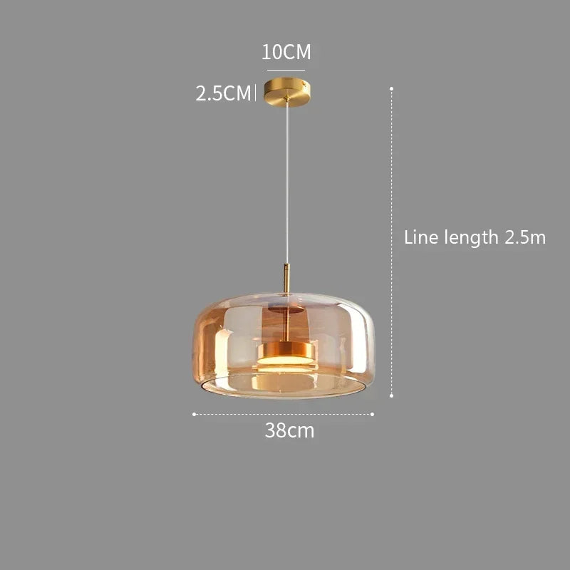 Suspension LED Verre Transparent Nordique Ø26 38 cm Doré Gris Cuisine Salon