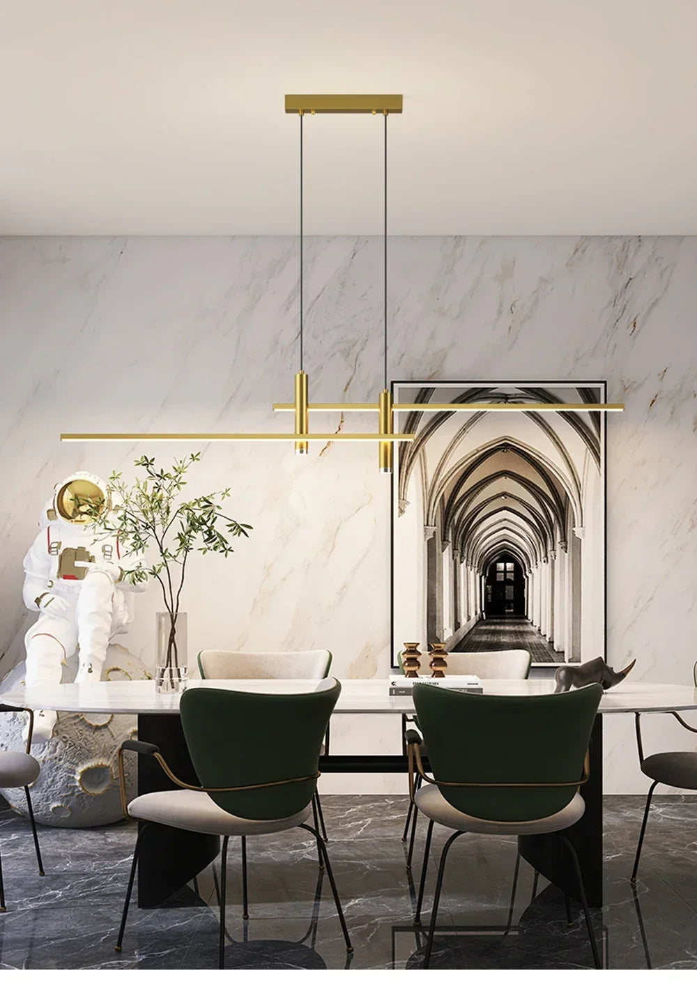 Suspension Design Italien LED Aluminium Dimmable Télécommande 100 120 150 cm Noir Doré