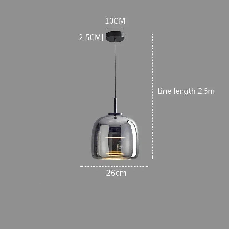 Suspension LED Verre Transparent Nordique Ø26 38 cm Doré Gris Cuisine Salon