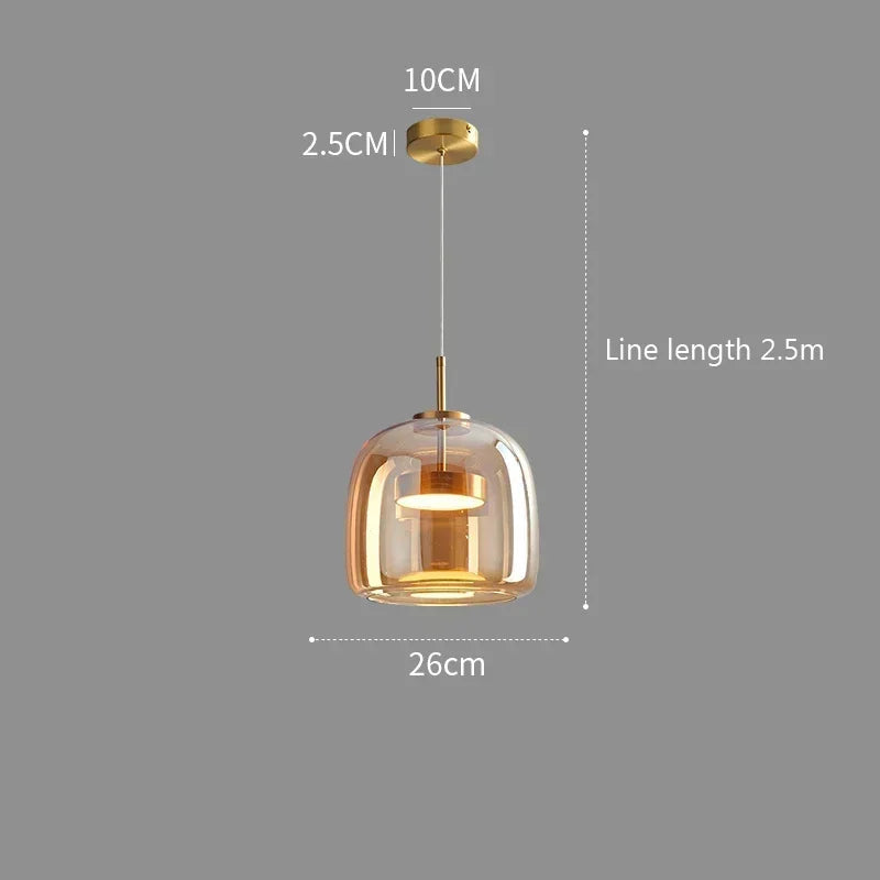 Suspension LED Verre Transparent Nordique Ø26 38 cm Doré Gris Cuisine Salon